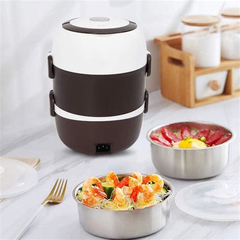 multifunction electric lunch box stainless steel steam heating cooker|MONDAY Electric Lunch Box, 3 Layers 2L Portable Heating .